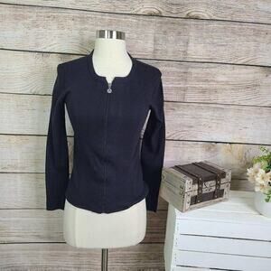Three Dots Women’s Zip Up Black Sweatshirt Size S Small‎